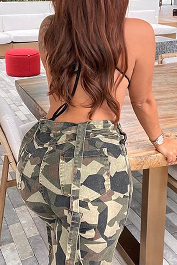 Casual Camouflage Pocket Straight Overalls