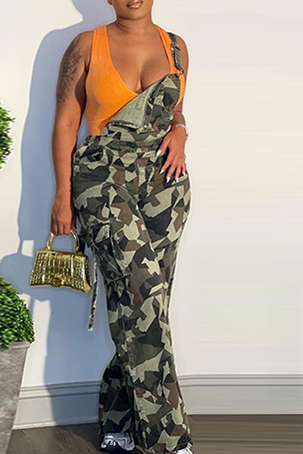 Casual Camouflage Pocket Straight Overalls