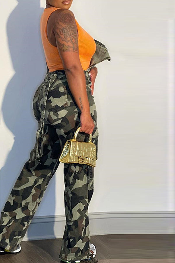 Casual Camouflage Pocket Straight Overalls