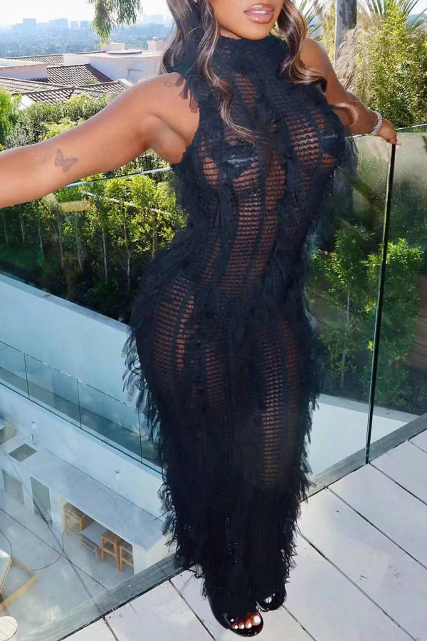 New Sexy Knitted Fringe See-Through Party Dress