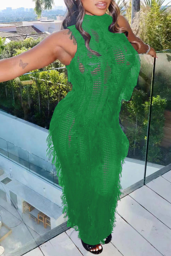 New Sexy Knitted Fringe See-Through Party Dress